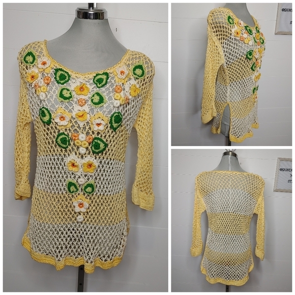 ADORABLE crochet floral swim cover/top S/M - Picture 2 of 13